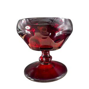 Vintage Ruby Red Goblet Drinking Glass Coin Dot Barware Stemware Single Glass